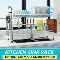 60 90cm length kitchen stainless steel dish drying rack holder drainer storage shelf sink organizer accessories containe 2 tier