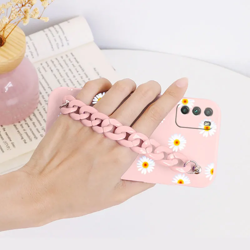 for xiaomi poco m3 case wrist chain love heart flower tpu cover for xiomi poco m3 pocom3 m 3 6 53 protective phone case bumper free global shipping