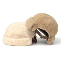 unisex faux lamb wool hat winter warm thick cap docker sailor biker cap vintage faux fur brimless hat casual short
