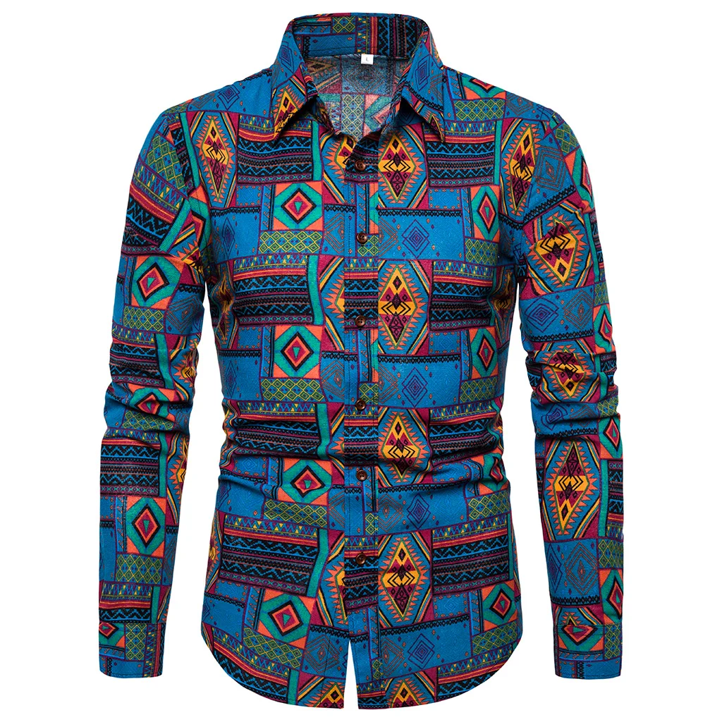 Рубашка мужская с длинным рукавом Повседневная Мягкая хлопково-Льняная