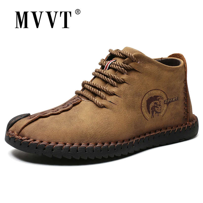 Размера плюс мужские ботинки из спилка ручной работы Ботильоны для улицы зимние