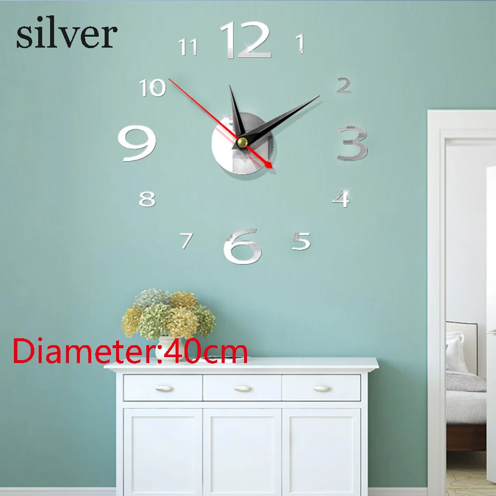 silver 1 шт. бесшумные настенные часы круглые часы простота современная спальня развертки второй механизм кварцевый колокольчик домашний декор - Цвет: silver
