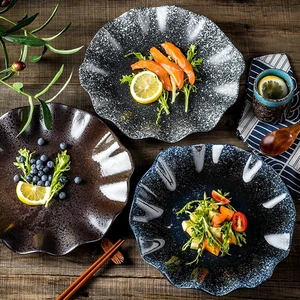 Japanese and Korean Retro Lotus Leaf Ceramic Plate Irregular Wavy Edge Creative Restaurant Dish Western Plate Porcelain Plate