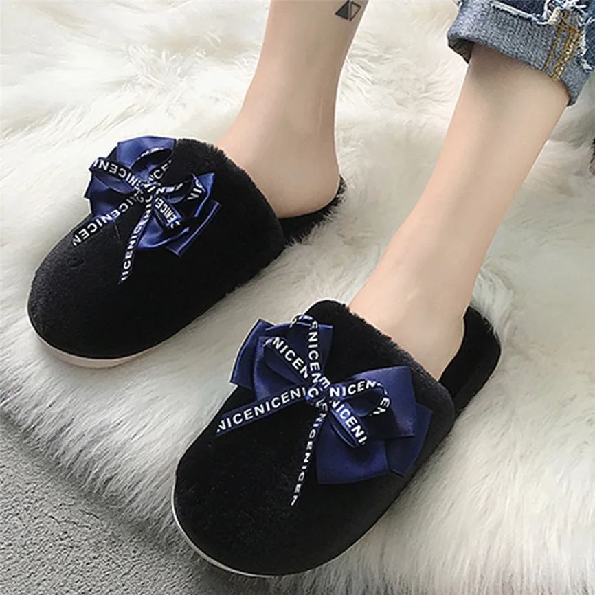 Нескользящие домашние тапочки Зимняя обувь на плоской подошве с закрытым носком