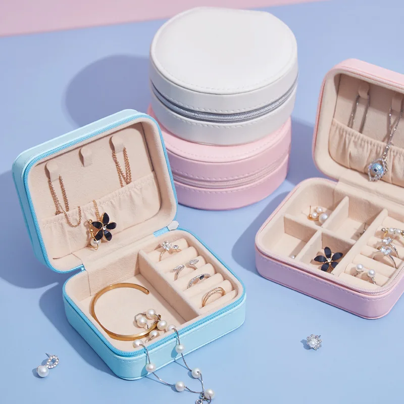 Almacenamiento de joyas port&aacute;til de viaje Simple, caja de almacenamiento de joyas de anillo de cuero PU, pendientes, Boda nupcial, fiesta, aniversario, caja de regalo-2