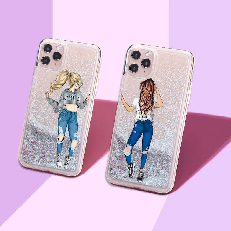 

Best Friends Grey Anatomy Sparkle Liquid Real Glitter Phone Case Fundas Cover for iPhone 11 X XS XR Max Pro 7 8 7Plus 8Plus 6