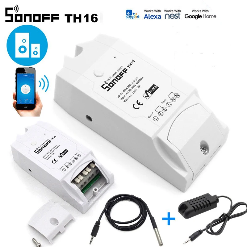 Умный Wi Fi переключатель Sonoff TH16 16 А с поддержкой монитора eWelink датчик температуры и