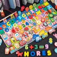 wooden montessori toys fruit digital alphabet animal traffic figure matching puzzle preschool busy board educational kids toys