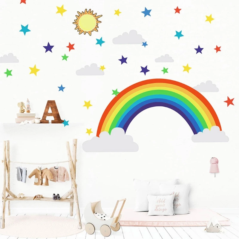 

Cartoon Rainbow Stars Wall Stickers Living Room Wallpaper Self Adhesive PVC Decal Kids Bedroom Home Decor