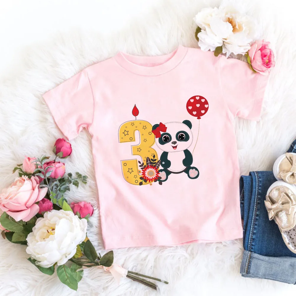 Cumplea&ntilde;os T camisa n&uacute;mero 1-8 lindo dibujos animados de Panda camiseta de las muchachas de los ni&ntilde;os del beb&eacute; Tops ni&ntilde;os ropa presente env&iacute;o de la gota-3