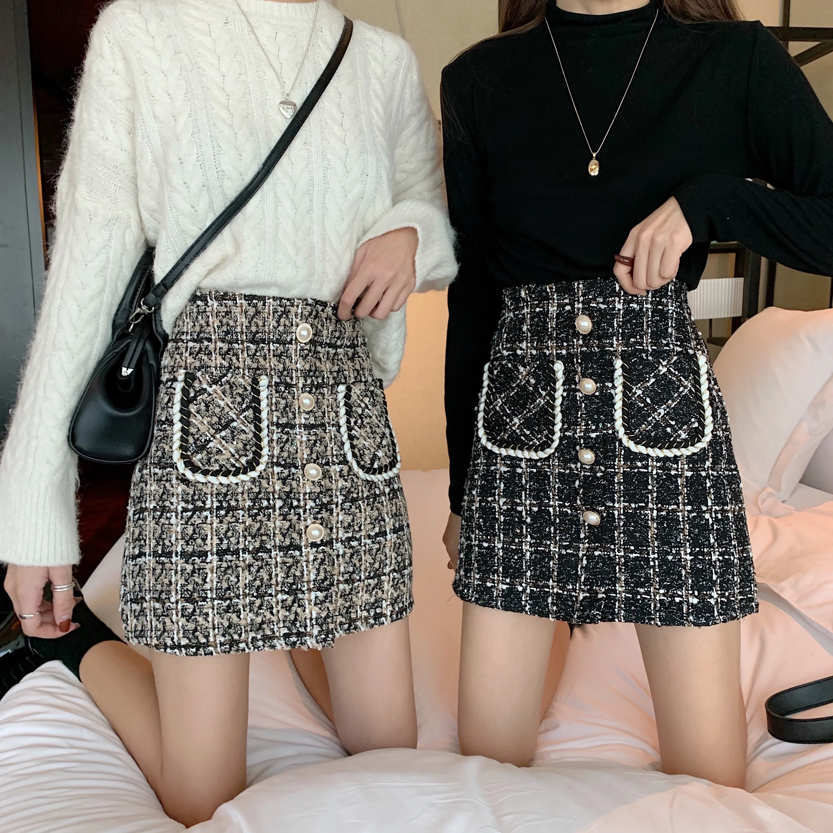 Короткие женские юбки с завышенной талией 2020 милая клетчатая юбка Женская