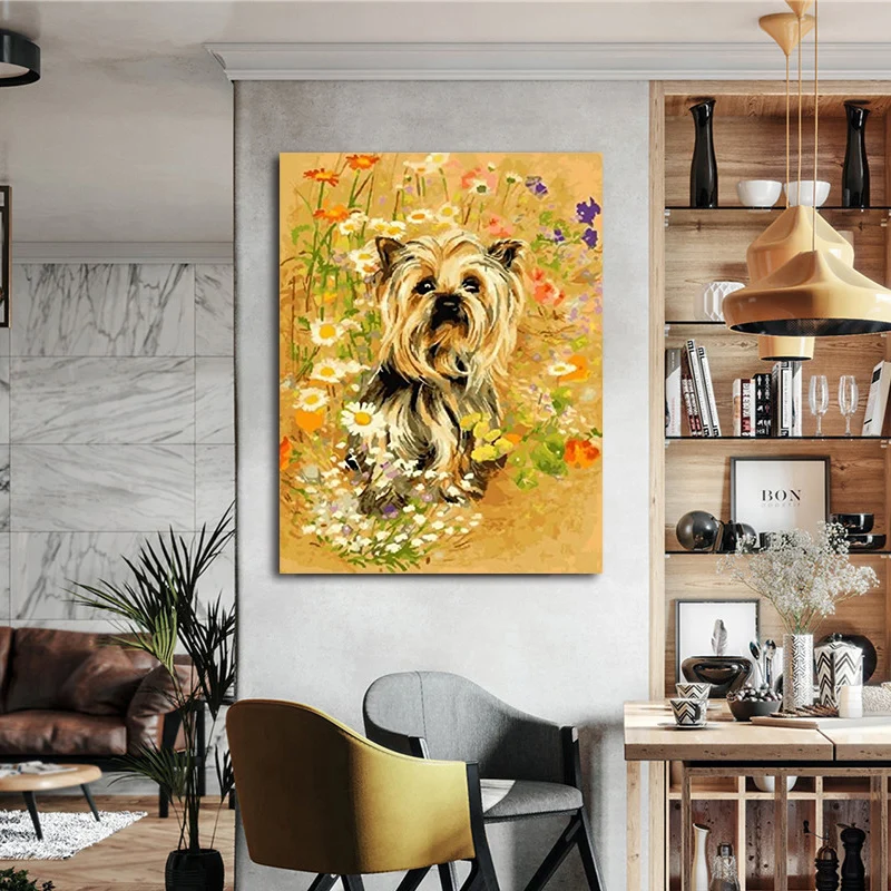 DIY картинки для раскраски по номерам с изображением собаки рисования рельеф