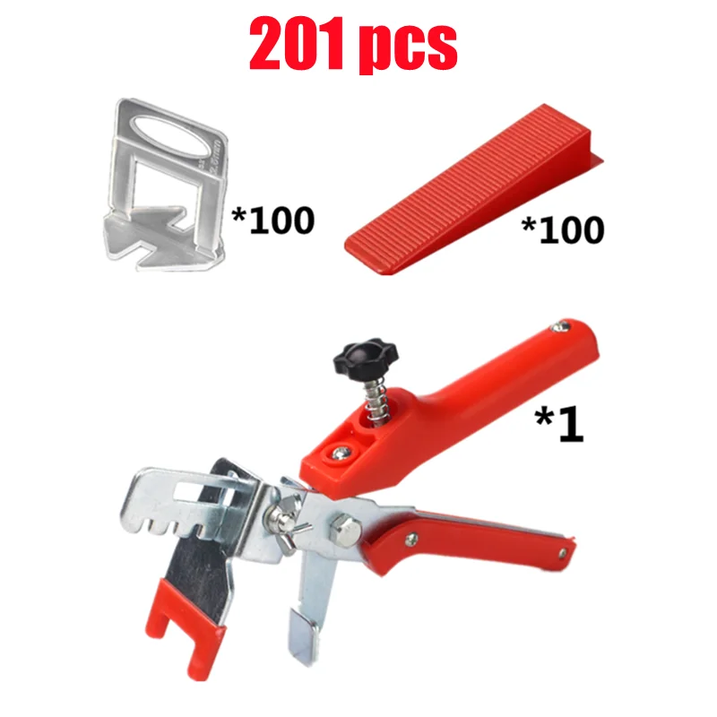 

201pcs 1mm/1.5mm/2mm/2.5mm/3mm Tile Leveling System 100pcs Clips+100pcs Wedges +1Piece Plier Plastic Tile Spacers Tiling Tools