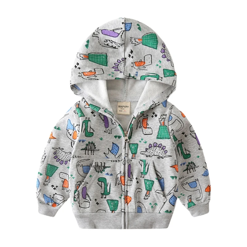 

Autumn And Winter Children Full Of Printed Dinosaur Cartoon Jacket Boys Zipper Shirt Knitted Sweater For Kids