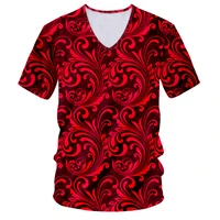 summer casual v neck t shirt femalemale cool 3d red floral print t shirt unisex paisley pattern short sleeve top plus size tees