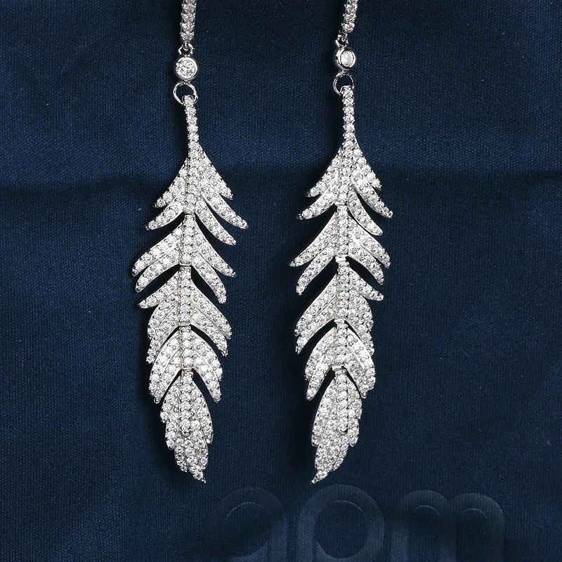 Feather Earrings S925 Sterling Silver micro inlaid zircon fashion women's exquisite Party style exquisite jewelry