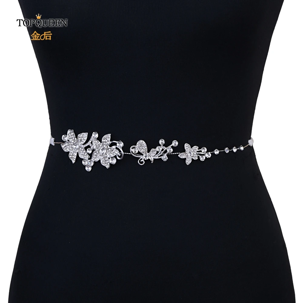 TOPQUEEN SH260 Большой Хрустальный цветок пояс невесты Тонкий цветочный свадебный пояс горный хрусталь цветок свадебный пояс серебряный сплав пояс невесты