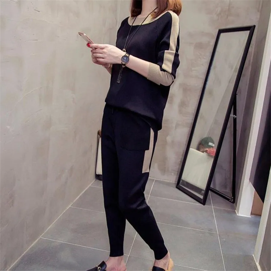 

Женский костюм со свитером, вязаные свитера с высоким воротом и брюки, спортивный костюм из 2 предметов, женские трикотажные брюки и джемпер,...