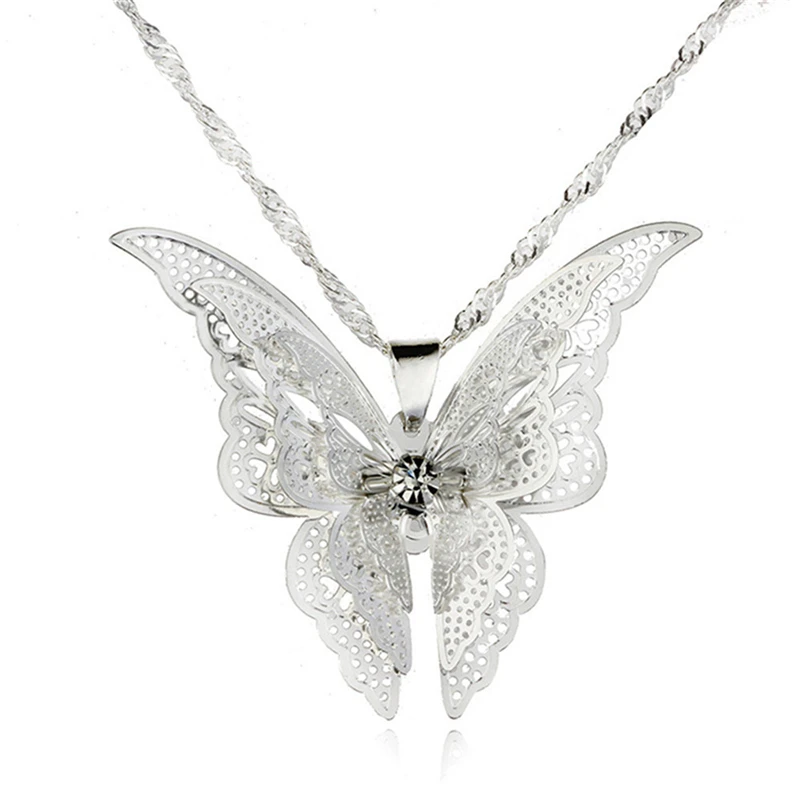 

2021 High Quanlity Women Lady Elegant Openwork Butterfly Pendant Long Chain Necklace Sweater Accessories Necklace Jewelry