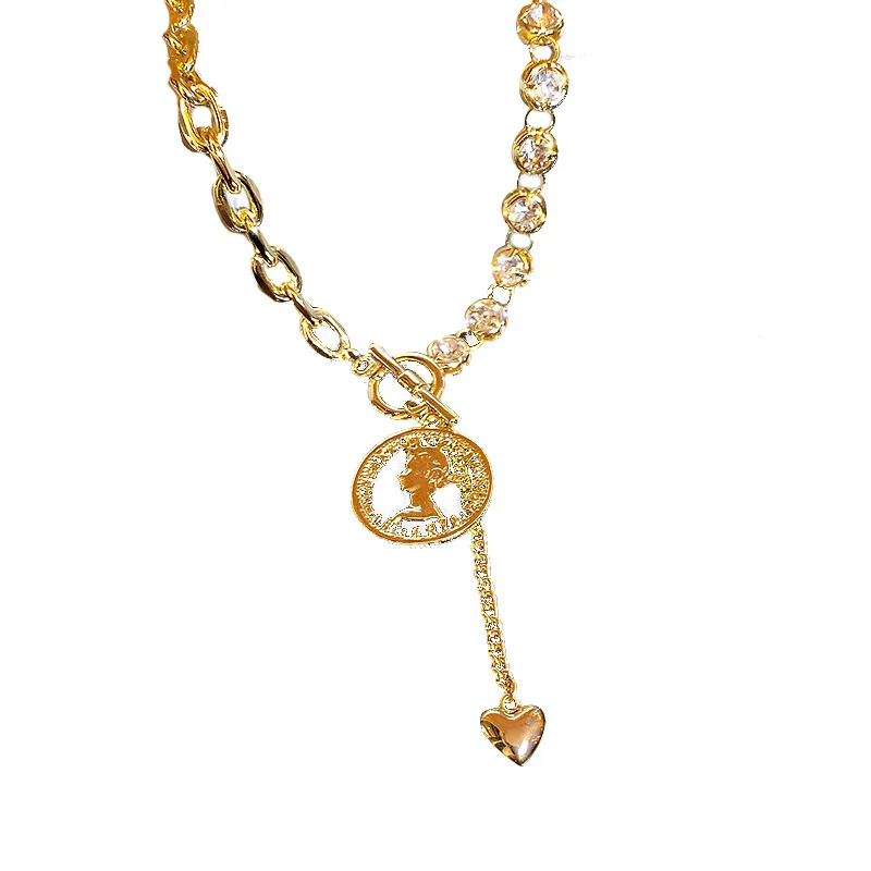 

Fashion Gold Coin Chain Choker Necklace For Women Luxury Shine Crystal Portrait Chunky Chain Necklaces Praty Jewelry Girl Gifts