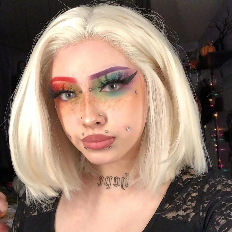 Фэнтези, ручная вязка, блонд, белый, короткий Боб, высокая температура, волокно, жаростойкий, без клея, синтетический парик на кружеве для всех женщин