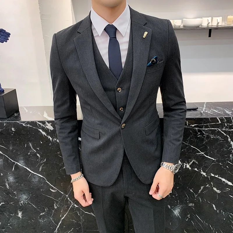 

New Korean men's suit bridegroom dress business casual three piece suit for boys in autumn and winter of 2021