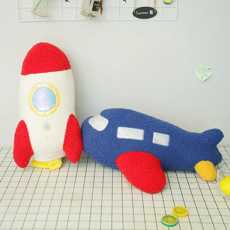 

Soft Cartoon Airplane Spaceship Submarine Plush Toy Cushion High Quality Rocket Cuddly Throw Pillow Children Boy Room Decor