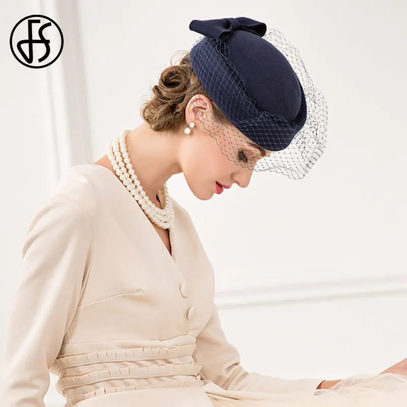 FS Винтаж Королевский синий шерсть фетровая шляпа чародей для элегантных дам Для