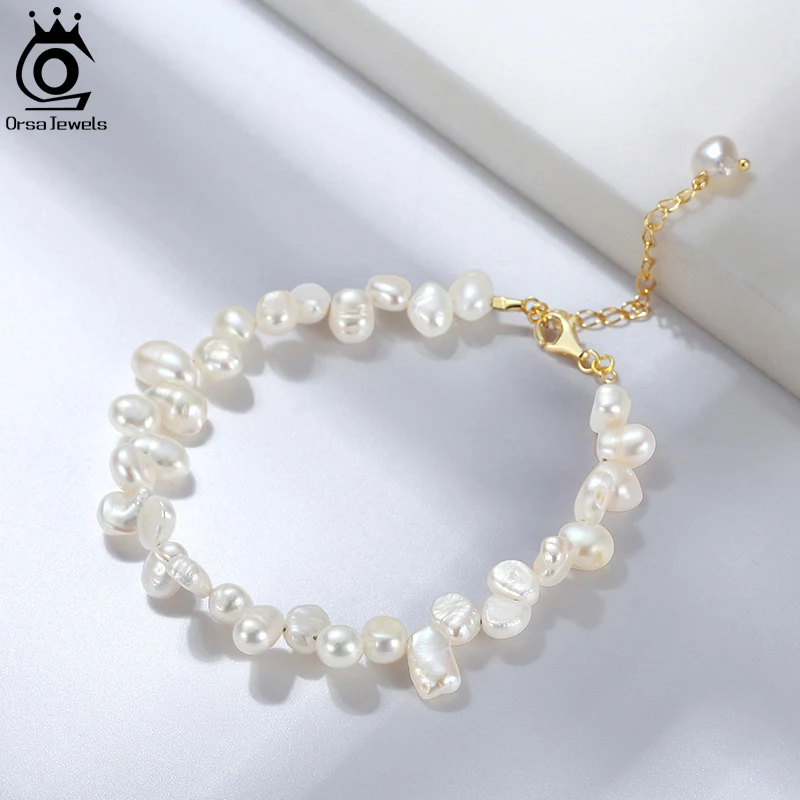 

ORSA JEWELS 925 Sterling Silver Vintage Freshwater Pearl Bracelet for Women Girls Elegant Bracelet Bangle Fashion Jewelry GPB02