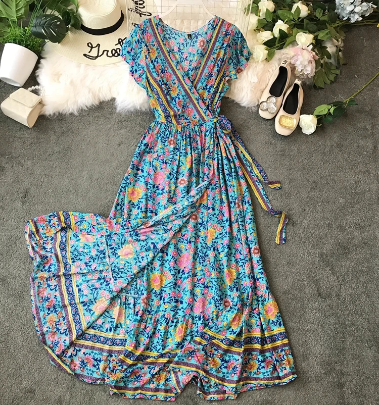 Женское платье с запахом ALPHALMODA пляжное цветочным принтом повседневное длинное в
