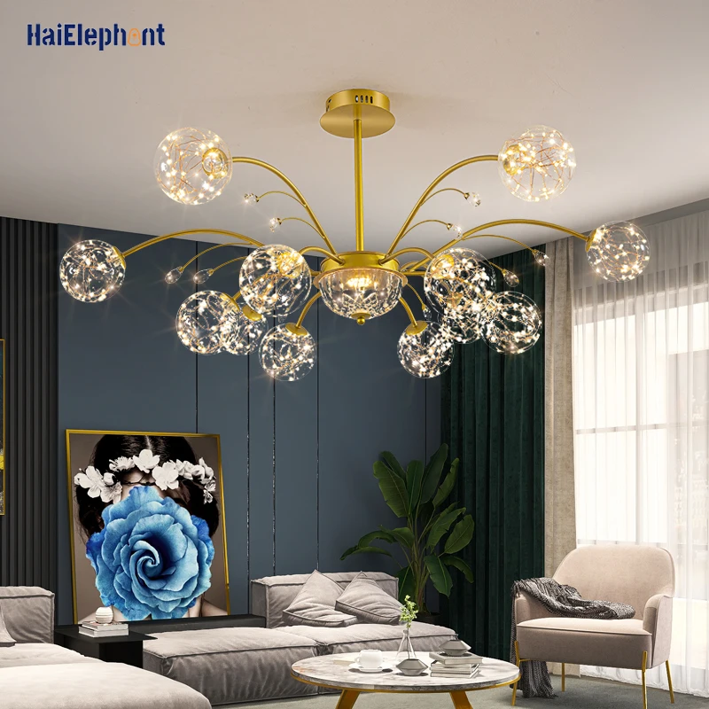 

Современная хрустальная люстра в скандинавском стиле, креативные золотистые роскошные лампы для гостиной, столовой, спальни, декоративное ...