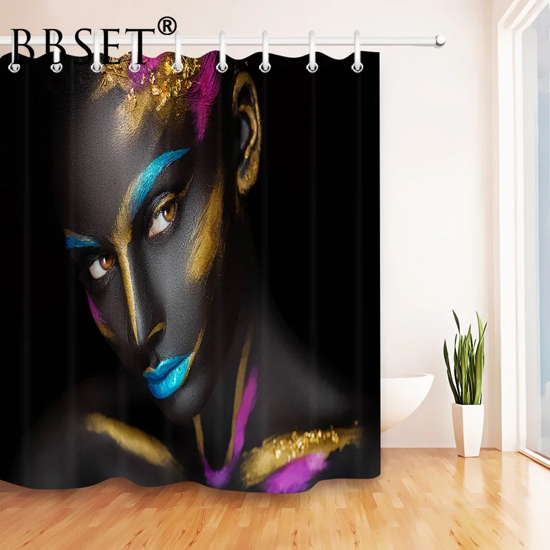 

African Girls Shower Curtain American Dark Skin Girl Pattern Waterproof Multi-size Cortina De Bano Bathroom Decor with 12 Hooks