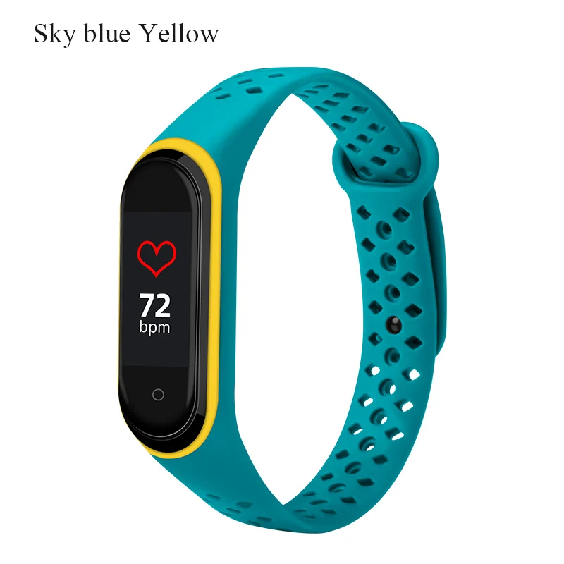 Cyan with yellow BOORUI mi Группа 4 ремешок дышащий силиконовый браслет спортивный ремешок для xiaomi mi Группа 4 mi band 3 NFC ремешок на запястье - Цвет: Cyan with yellow
