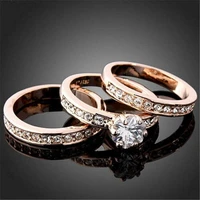 rose gold color ring three layer ring wedding engagement womens ring fashion durable exquisite suit