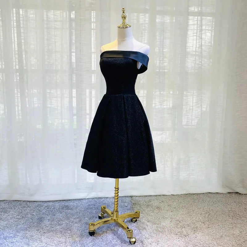 

Женское платье-трапеция выше колена, черное плиссированное платье с вырезом лодочкой, короткими рукавами, блестками, для выпускного вечера,...