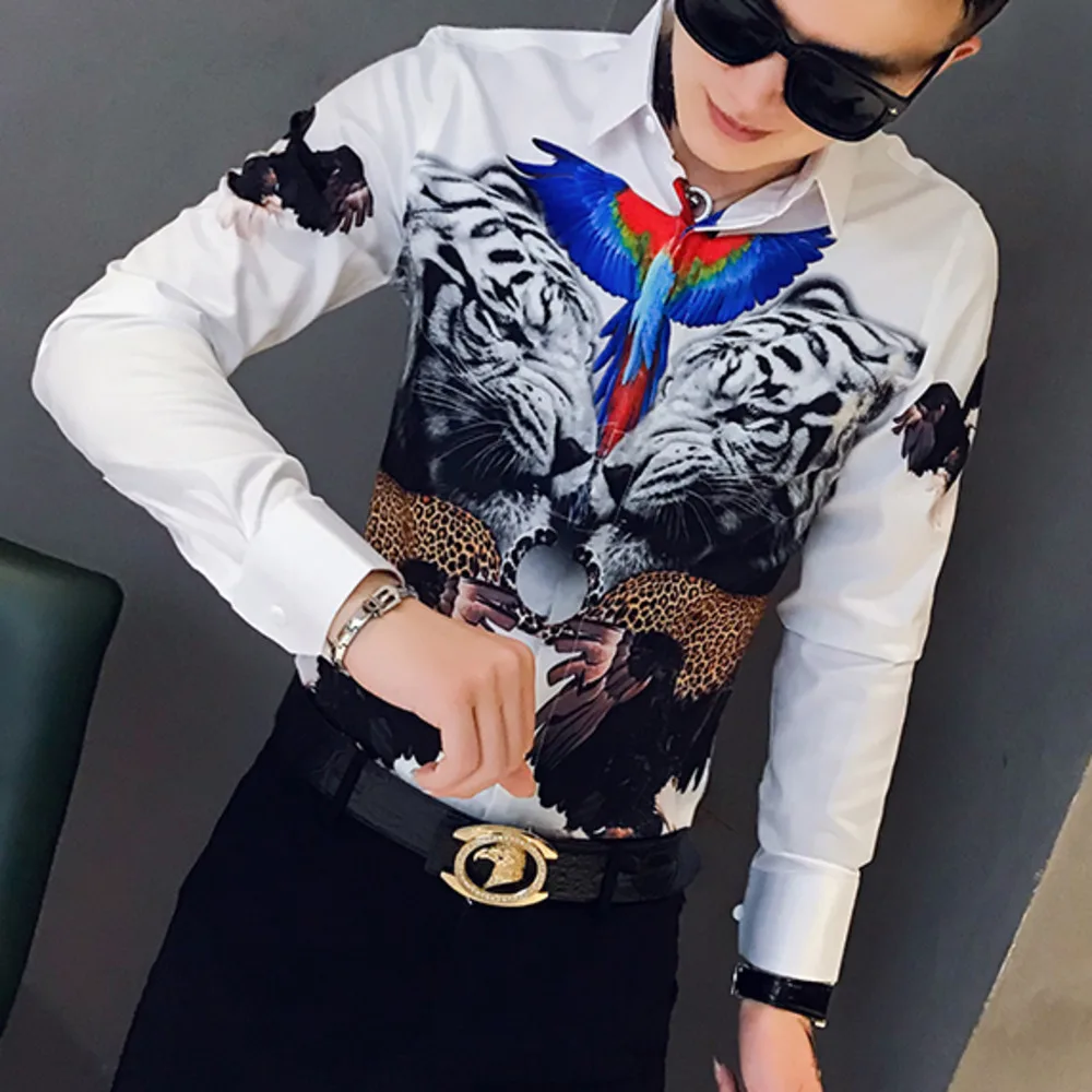 Дизайнерские мужские рубашки с 3D принтом, с длинным рукавом, Camisa Masculina, Повседневная приталенная Мужская рубашка для работы в ночном клубе, уличная рубашка