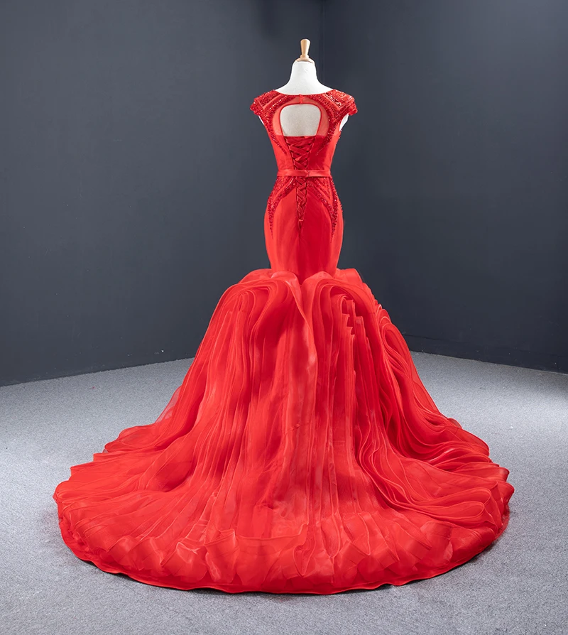 J66926 jancember royal red mermaid evening dress long o neck tiered lace gala dress vestidos de fiesta largos elegantes de gala