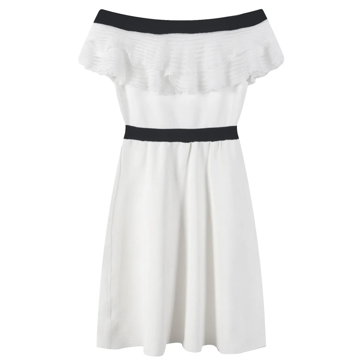 

2021 Fashion Summer Sweater Dresses for Women Knit Sexy Cold Shoulder A-Line Solid Black White Strapless Casual Robes Vestidos