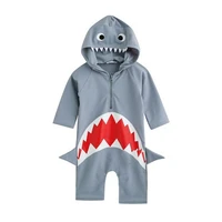 ircomll swimsuit for boy one piece swimsuits hooded middle sleeve cute shark teeth baby swimming pool bathing suit