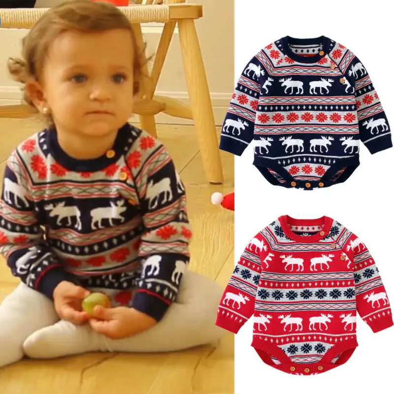 Рождественская Одежда для новорожденных мальчиков вязаные свитера девочек