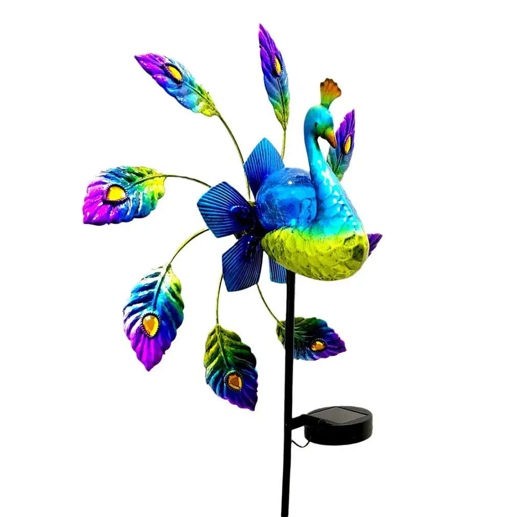 

Peacock Solar Light Lawn Lamp Decor Wind Spinners Wrought Iron Painted Vintage Novel Solar Powered Peacock Shape Lamp Ornament
