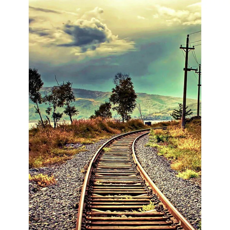 

Алмазная живопись 5D с аниме пейзажем, алмазная вышивка, поезд, трек, круглая вышивка крестиком «сделай сам», украшение для дома