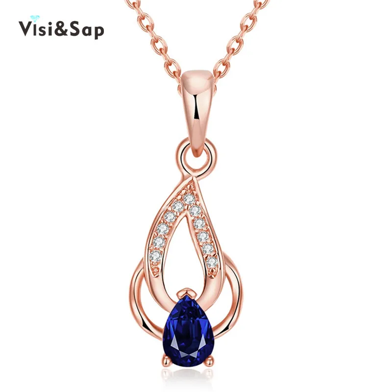 Visisap сверкающий Циркон голубого пламени ожерелья для женщин звено цепи розовое