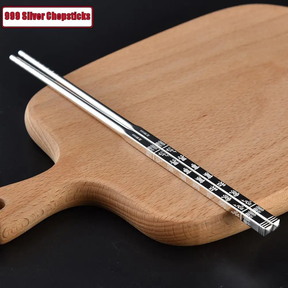 Одна пара однотонных палочек для еды из чистого серебра металлические