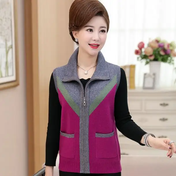 Female Cardigan Coat New Sleeveless Knitting Sweater Vest Turn Down Collar Zipper Women DC183 |