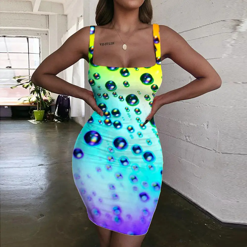 

Женское облегающее платье KYKU, разноцветное пляжное платье с лямкой на шее, без рукавов, в стиле Харадзюку