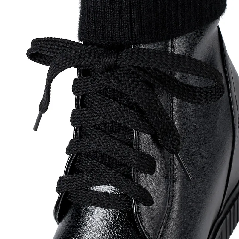 

Winter Cross Tied Platform Ankle Boots Women Female Knitting Sock Shoes White Black Rock Height Increasing Combat Boots