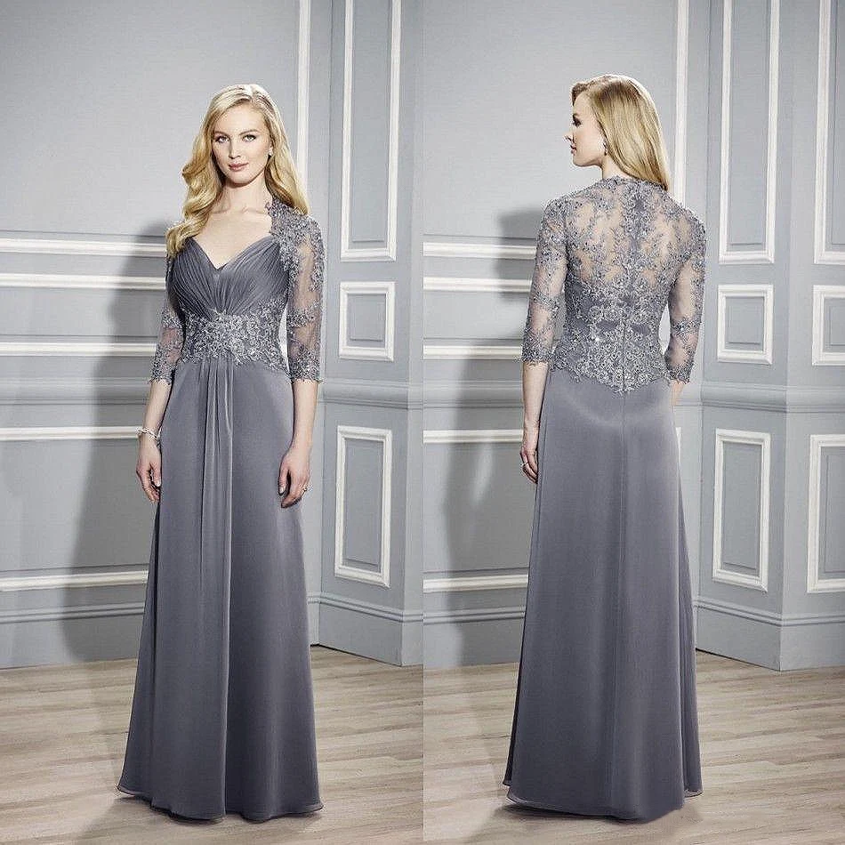 

Роскошные серые платья для матери невесты, кружевное свадебное платье с полурукавами и бусинами для гостей, элегантные длинные наряды для матери жениха и вечеринки, 2022