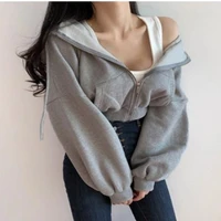 gray short jacket women black stitching zipper sweater jacket solid color temperament commuter fashion outing clothing autumn