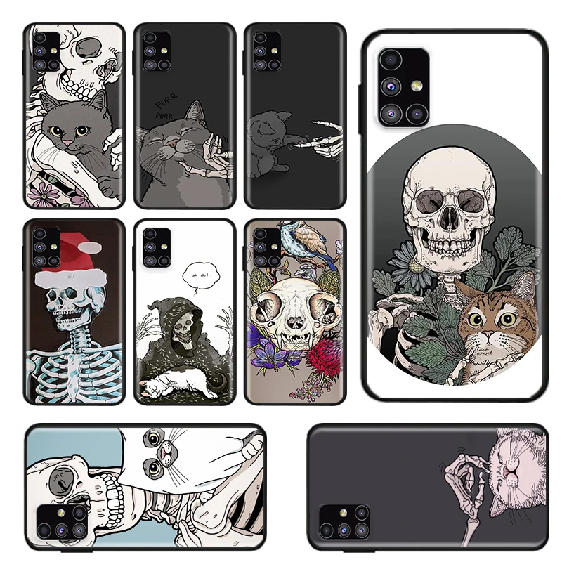 

Skull Cat Skeleton Dog For Samsung Note 20 10 Pro Plus Lite 9 8 Ultra F12 F62 F41 F22 F32 F42 F52 Black Phone Case Capa